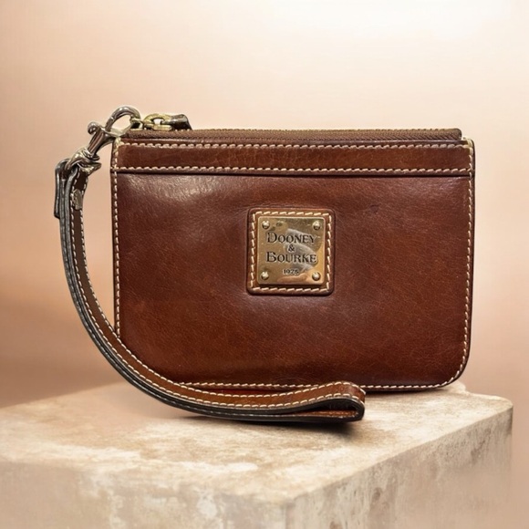 Dooney & Bourke Handbags - Dooney & Bourke Brown Leather Wristlet | Gold Hardware | Paisley Lining